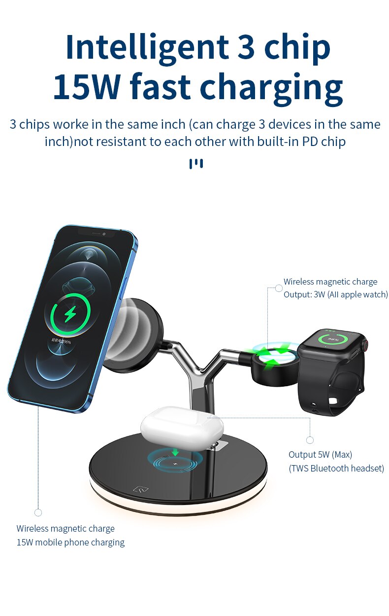 3 in 1 Magnetic Wireless Charger 15W Fast Charging Station for Magsafe iPhone 12 pro Max Chargers for Apple Watch Airpods pro 3 in 1 Magnetic Wireless Charger 15W Fast Charging Station for Magsafe iPhone 12 pro Max Chargers for Apple Watch Airpods pro