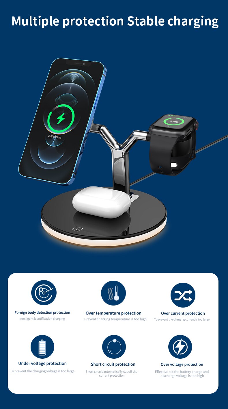 3 in 1 Magnetic Wireless Charger 15W Fast Charging Station for Magsafe iPhone 12 pro Max Chargers for Apple Watch Airpods pro 3 in 1 Magnetic Wireless Charger 15W Fast Charging Station for Magsafe iPhone 12 pro Max Chargers for Apple Watch Airpods pro