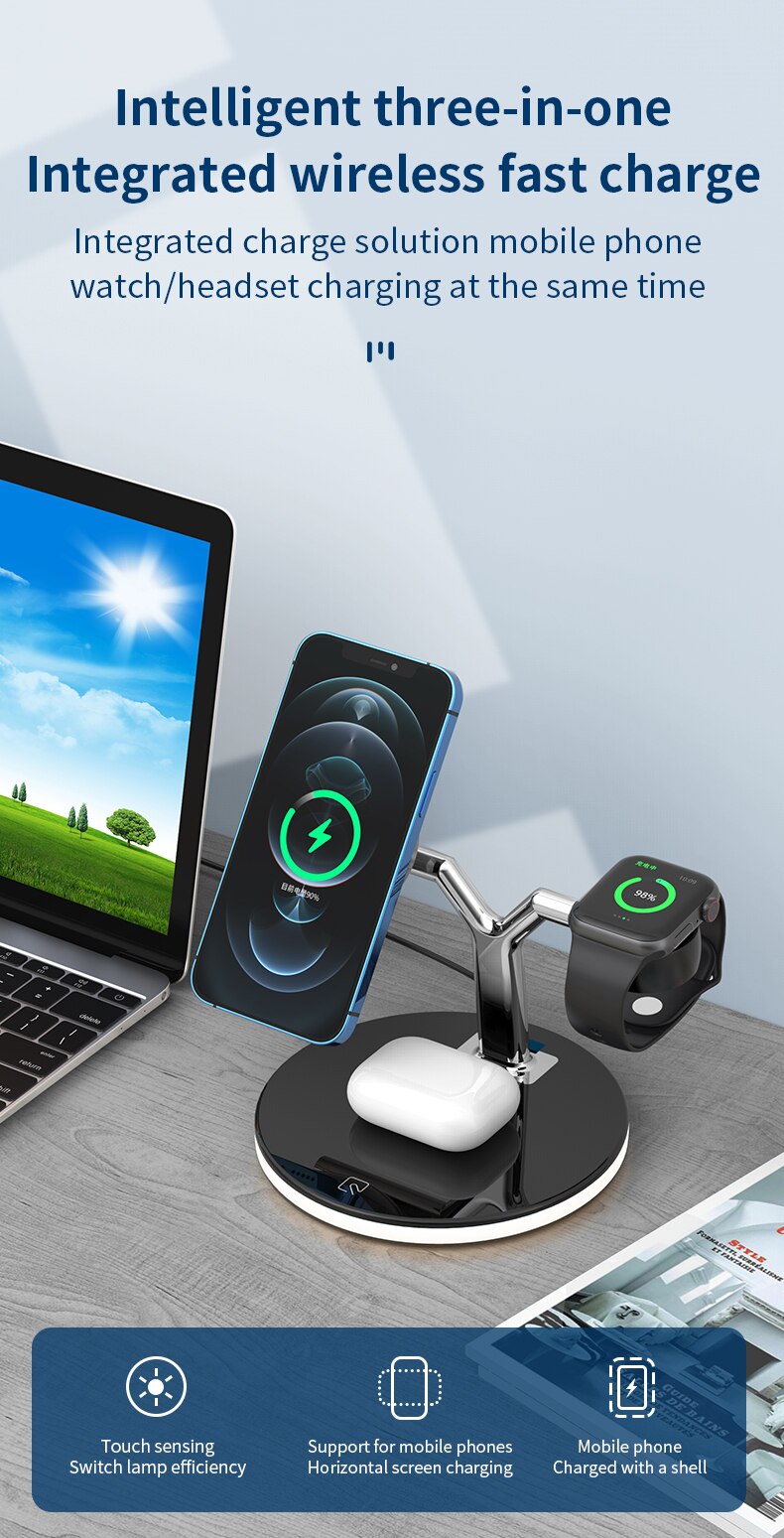 3 in 1 Magnetic Wireless Charger 15W Fast Charging Station for Magsafe iPhone 12 pro Max Chargers for Apple Watch Airpods pro 3 in 1 Magnetic Wireless Charger 15W Fast Charging Station for Magsafe iPhone 12 pro Max Chargers for Apple Watch Airpods pro
