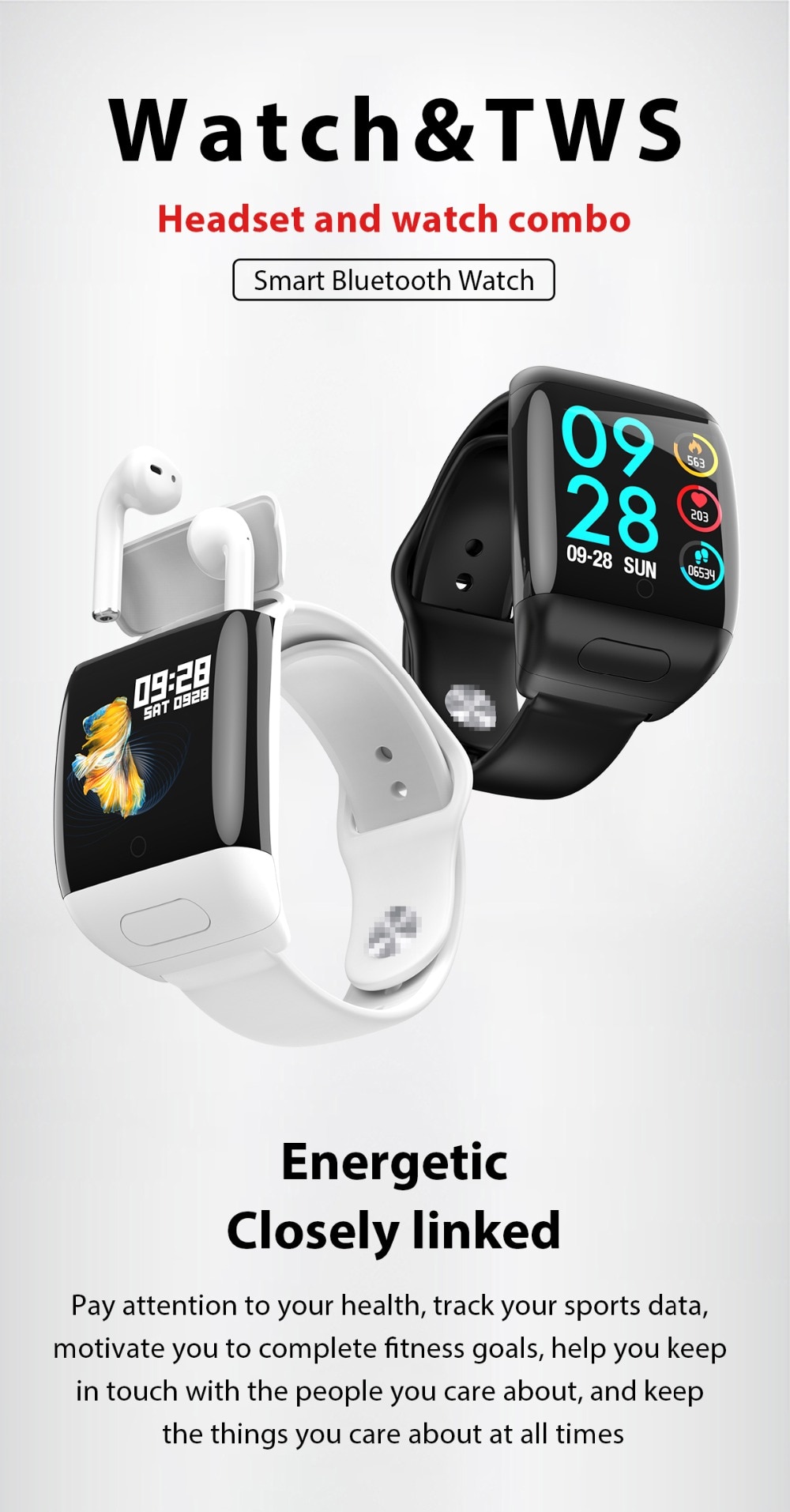 2 IN 1 Smart Watch Bluetooth Earphone TWS Wireless HiFi Earpods Noise Reduction Call Touch Control Earbuds For Health Management 2 IN 1 Smart Watch Bluetooth Earphone TWS Wireless HiFi Earpods Noise Reduction Call Touch Control Earbuds For Health Management